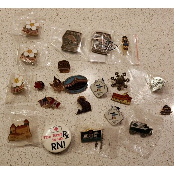 Vintage Pin Lot of 22 Lapel Hat Canada Ski Fraternity Molson Beer Sun Valley - Picture 1 of 12